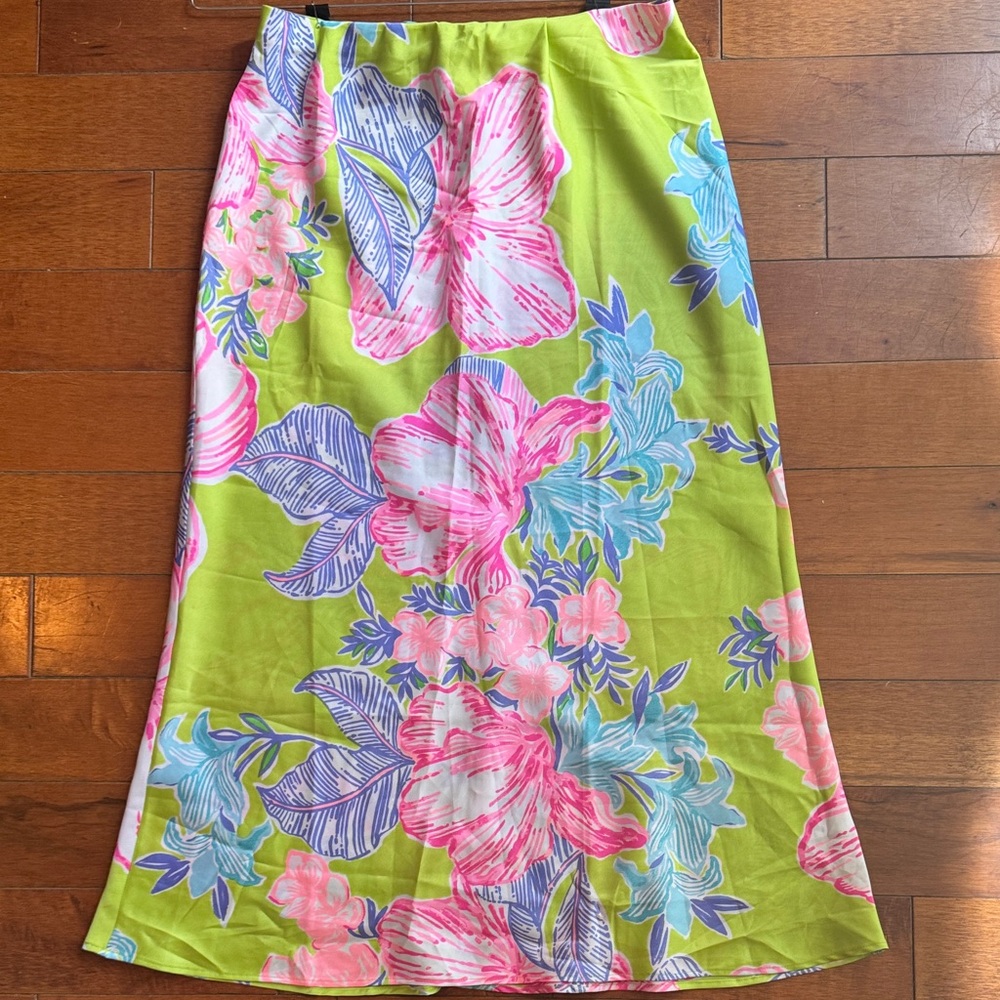 Lilly Pulitzer Floral Print midi Skirt - Pink and Green